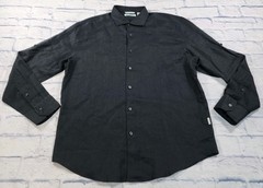 Cubavera MENS SZ L Travel Select Linen Blend Long Sleeve Jet Black Button Shirt