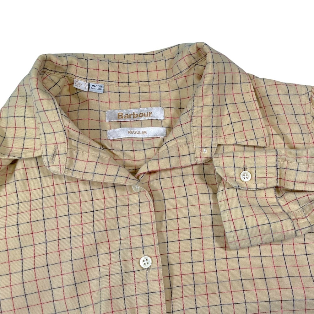 Barbour Size 8 Yellow Check Button Down Shirt Tattersall Heritage Equestrian