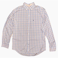 IZOD Premium Essentials Long Sleeve Button Down Orange & Blue Plaid Shirt M