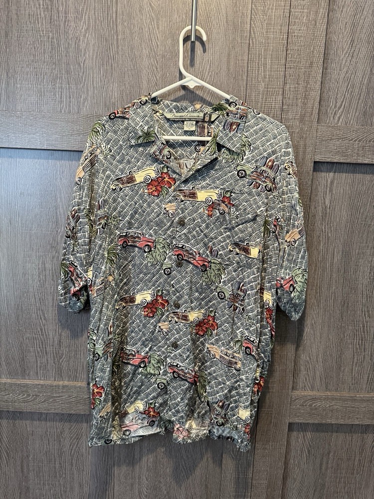 Pineapple Connection Creations By Heyman Mens XL Hawaiian Shirt Cars Surf Gray