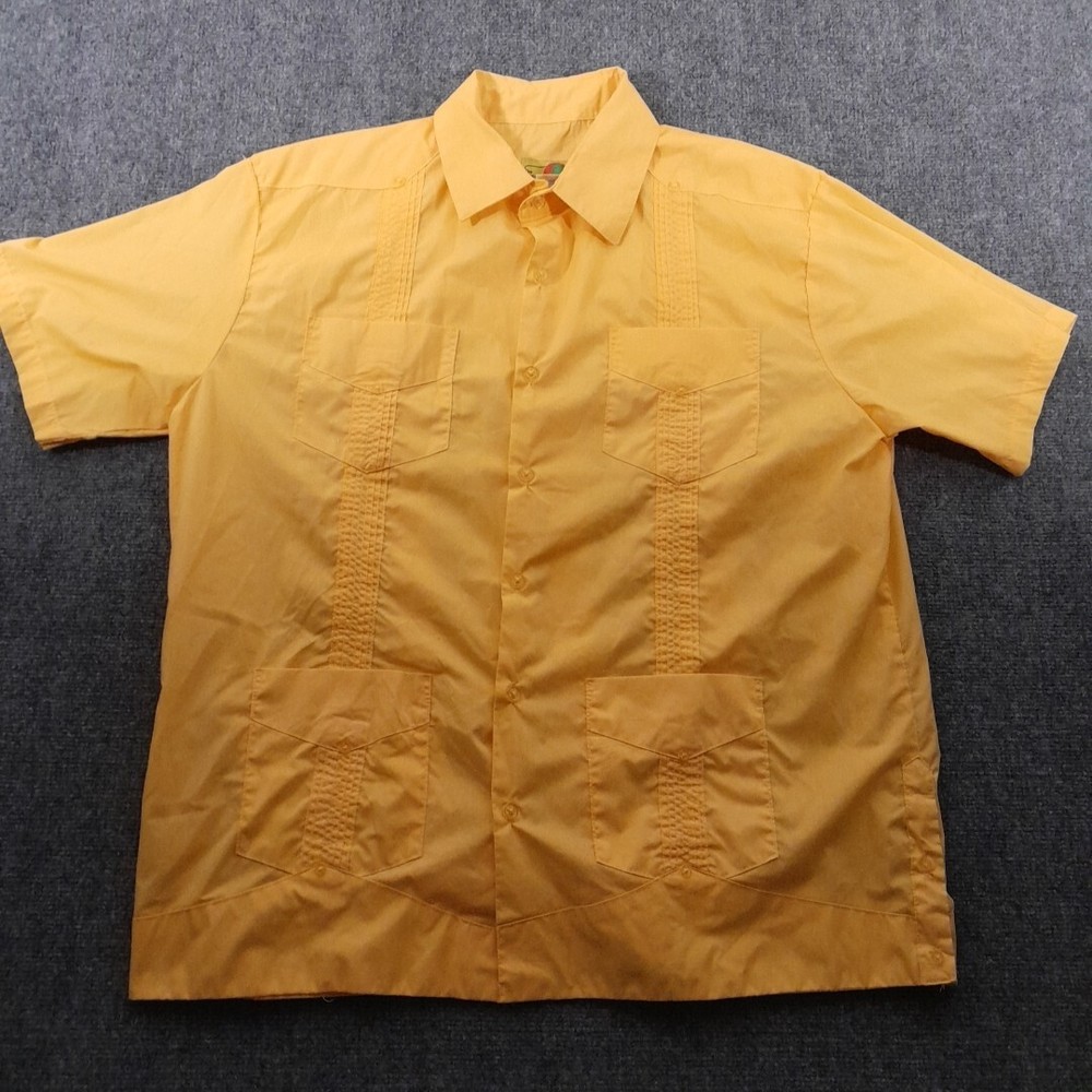 Vintage Haband Shirt Mens XL Yellow Guayoberra Cuban Tropical Caribbean Boho