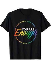 1pc LGBTQ Pride Cotton T-Shirt, Rainbow Flag & Positive Affirmation Print, Casua