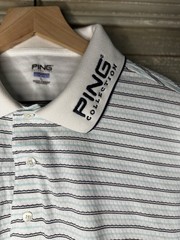 PING Collection Performance Dynamics Golf Polo Shirt Large White Striped Logo