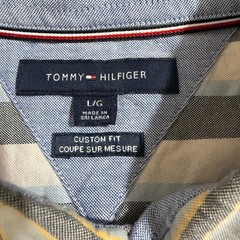 Tommy Hilfiger Custom Fit Striped Button Down Shirt Men’s Large Blue Gray Tan