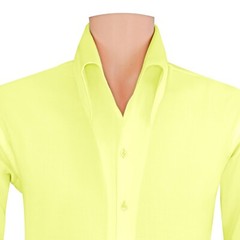 High Open Button-Down Collar 100% Cotton Yellow Shirt for Men Party Style Unique