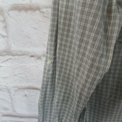 French Connection Plaid L/S button front Stretch Shirt Sz. L Roll Tab Sleeves