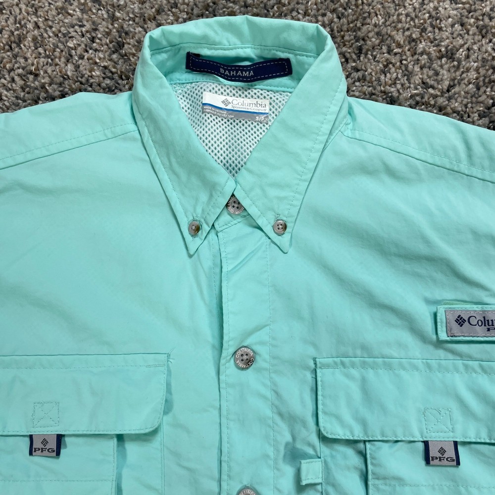 Columbia PFG Bahama II Fishing Men’s Small Shirt Short Sleeve Mint Green Aqua