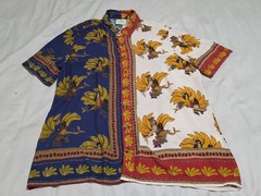 Farm Rio Button-up Asymmetrical Risqué Mermaids/Banana Tropical Shirt Medium