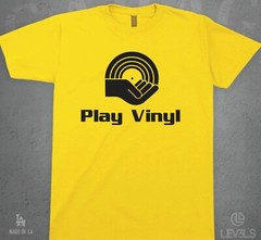 PLAY VINYL DJ LOGO T SHIRT CLASSIC HIP HOP DJ TECHNICS 1200 TURNTABLE RECORD