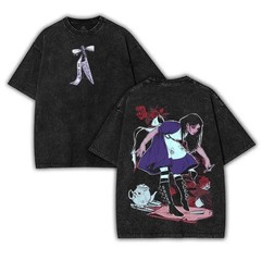 Alice Madness Returns Double Sided Graphic Vintage Acid Wash T-Shirt Tee