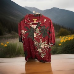 Caribbean Joe Let Go Hawaiian Button Up Loop Collar Size Med Floral Design