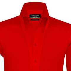 Red High Open Button Down Collar Buttonless Mens Custom Made Formal Office Shirt