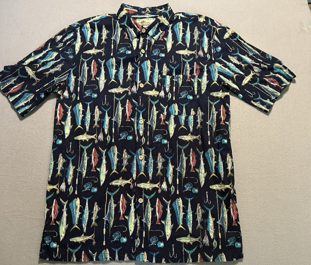 Joe Marlin Men’s XLT Fish Hook & Tackle BLUE Short Sleeve Button Up