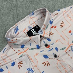 Raised By Coyotes Shirt Mens Large Texas Wildflower Polo Golf Stretch Casual AOP