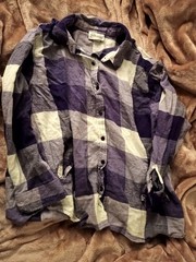 Essentials Men’s Plaid Flannel Button-Up Shirt 2X Big & Tall Purple Gray White