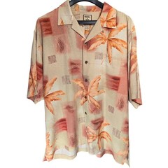 Tommy Bahama Relax Mens L Silk Button Down Shirt Tropical Palm Tan Orange