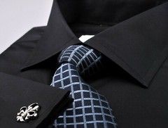 Pure Black Solid Poplin Dress Shirt Formal Dinner Event Men Stylish French Cuffs