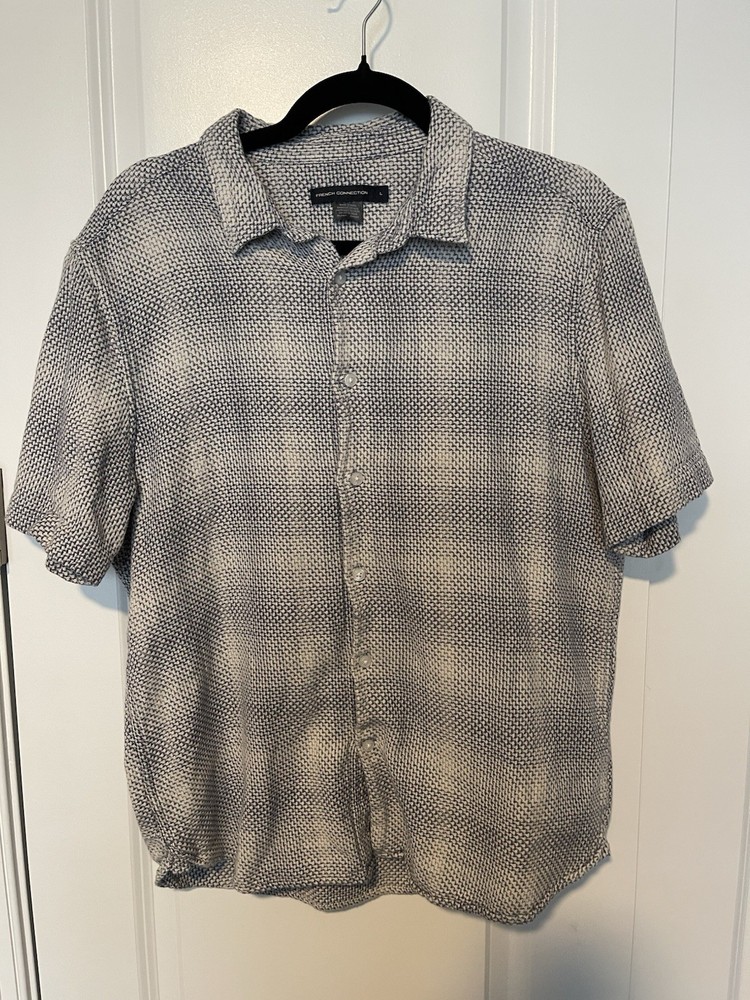 French Connection Men’s Patterned Cotton Short Sleeve Button-Up Shirt Large