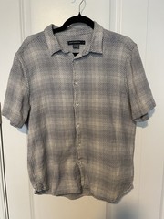 French Connection Men’s Patterned Cotton Short Sleeve Button-Up Shirt Large