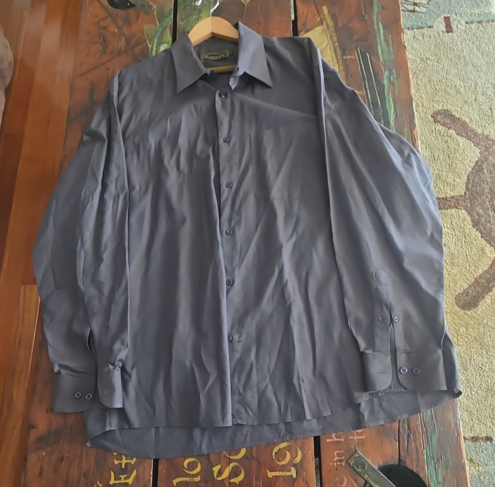 Principe Regular Fit 38 Gray Solid Long Sleeve 100% Cotton Dress Shirt Italy