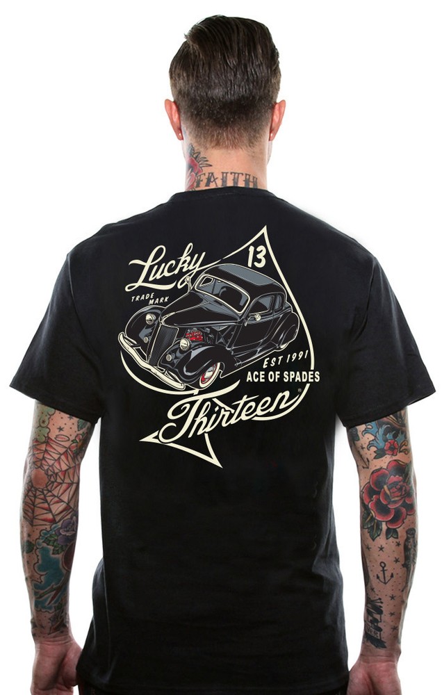 Lucky 13 Ace Of Spades Car EST 1991 Hotrod Adult Mens T Tee Shirt LM1000AS