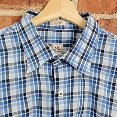 Peter Millar Hidden Button-Down Long-Sleeve Blue Plaid Dress Shirt XL