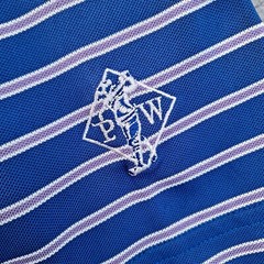 Peter Millar Summer Comfort E4 Large Blue W/ Purple Stripe Golf Shirt Club Logo