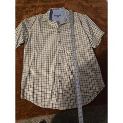 Bugle Boy Classics Plaid Button Down Shirt Mens L Cream Navy Blue Vintage 90s