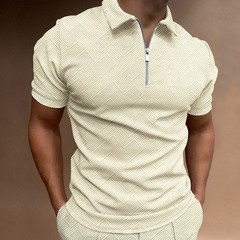 Summer Solid Half-Zip Jacquard Casual Tee