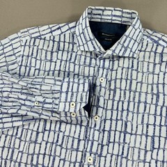 Bugatchi Button Down Shirt Mens Large Blue Plaid Shaped Fit Tech Stretch Casual