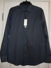 Perry Ellis Mens Dress Shirt Slim Fit Size Medium Black and Gray Retail $59.50