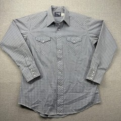 Vintage 90s Wrangler Pearl Snap Shirt Mens 17×35 (XL) Gray Plaid USA Made