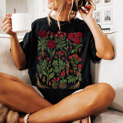 Vintage Rose Wildflower Botanical Graphic Tee, Retro Cottagecore t shirtt