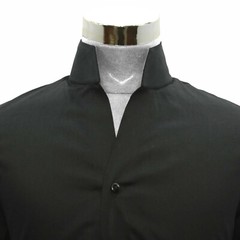 High Collar Shirt Solid Jet Black Buttonless Collar Cotton Shirt Men Open Neck