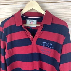 Jockey USA Originals Rugby Polo Shirt Medium Striped Long Sleeve Embroidered