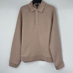 Reiss Mens Polo Pink Size M Cotton-Blend Fleece-Back Raglan Sleeve Button Collar