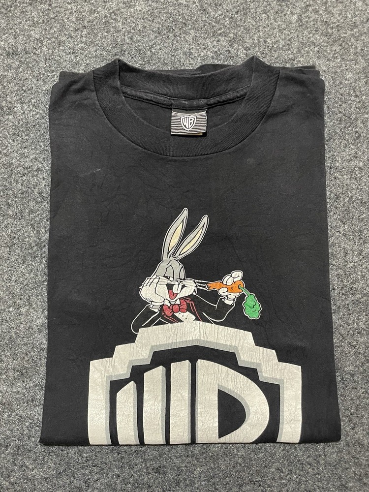 Vintage 90s Bugs Bunny Warner Bros Hollywood Shield T-shirt XL Single Stitch USA