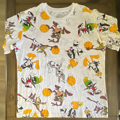 Space Jam Looney Tunes All-Over Graphic Print White T-Shirt XL Crew Short