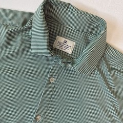 Mizzen+Main Dress Shirt Mens XXL Green Gingham Trim Fit Performance Stretch USA