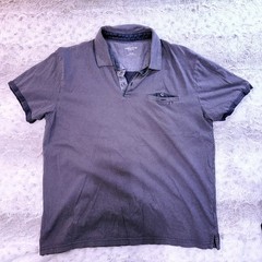Claiborne Men’s L Herringbone Polo Blue Classic Fit Short Sleeve Pockets