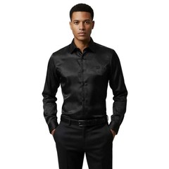 Men’s Sports Shirt By Moderno Fancy Silky Satin Long Sleeves MJLS-143 Black