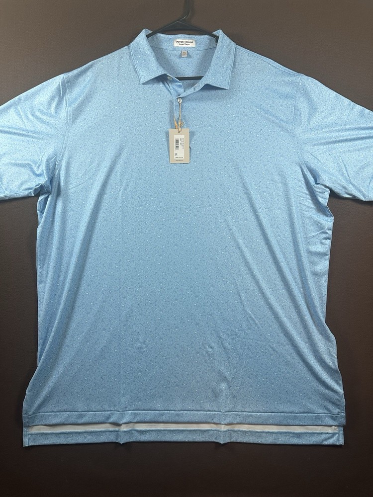 Peter Millar Seaport Blue Chambers Performance Jersey Polo MF25EK19S Men’s XXL