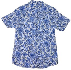 Blue White Floral Hawaiian Shirt Mens Large Tropical Camp Beach Resort Aloha