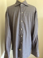 ISAIA Napoli Men’s Dress Shirt 17/43 Blue Check Plaid Cotton Italy