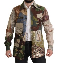 DOLCE & GABBANA Shirt Multicolor Button Down Patchwork IT42/US16,5/L 2200usd