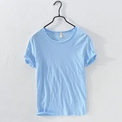 Mens Retro Raw Edge T-Shirt 100% Cotton Lightweight Breathable Slim-fit