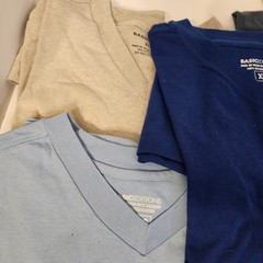Various Men Cotton Blend Solid Short Sleeves V NECK T-Shirt (Lot Of 5) Blue Tan