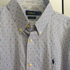 Polo Ralph Lauren Custom Fit 17-35 White/Blue Striped Button-Down Dress Shirt