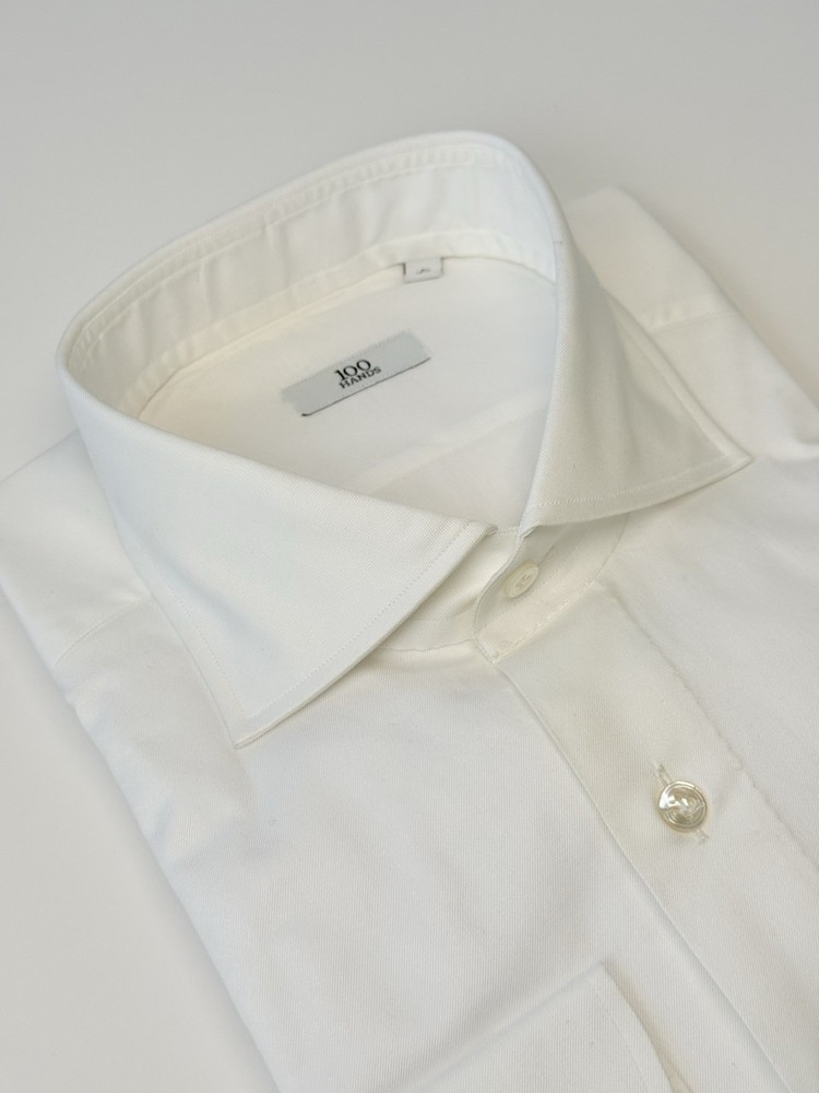 100 Hands White Twill Men’s Dress Shirt Size 41 Spread Collar Barrel Cuff Slim
