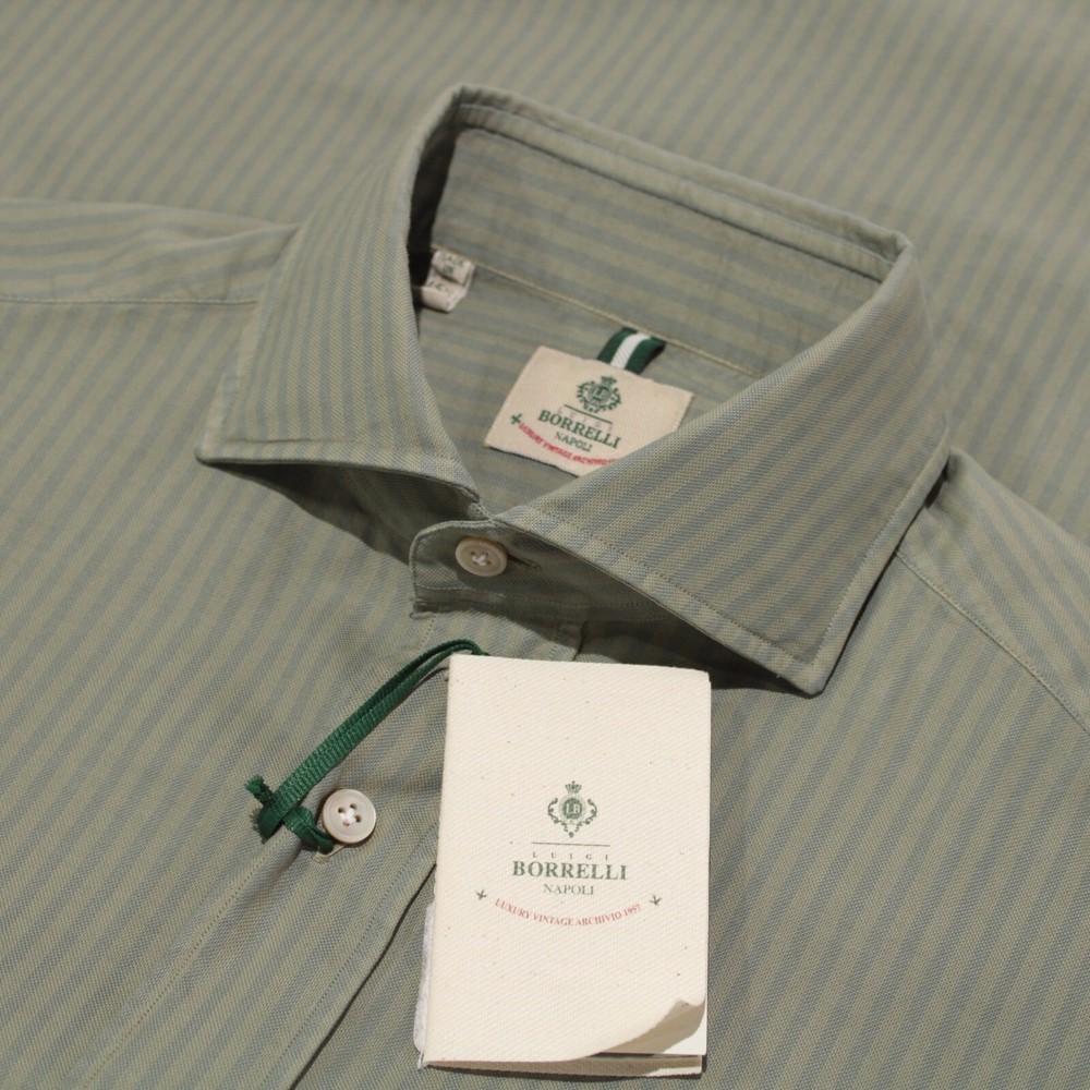 Luigi Borrelli NWT Casual Button Down Shirt Size 15.5 39 In Green Stripes